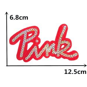 Pink Silver Sequined Embroidered Iron-On Red Glitter Star Patch Badge Iron On